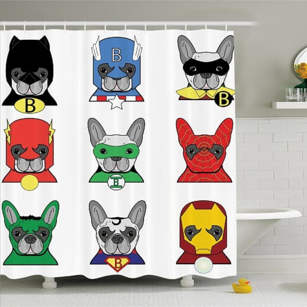 Shower Curtain Superhero Dogs Cartoon Print